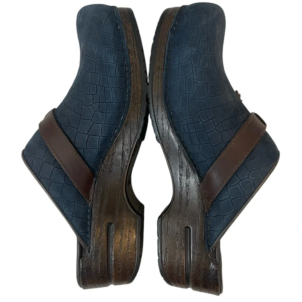 Dansko Shandi Snakeskin Blue Leather Slip-On Clogs - Picture 4 of 10